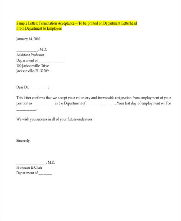 employee termination acceptance letter