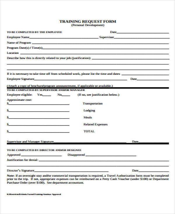 employee training requisition form