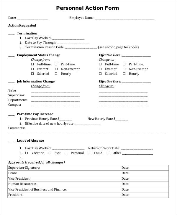 employment personnel action form