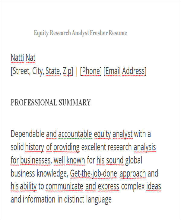 equity research analyst fresher resume1