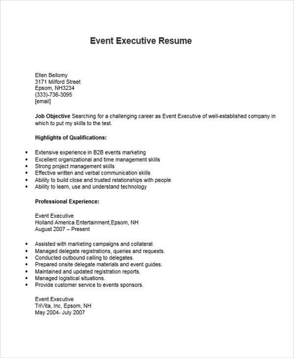 event executive resume