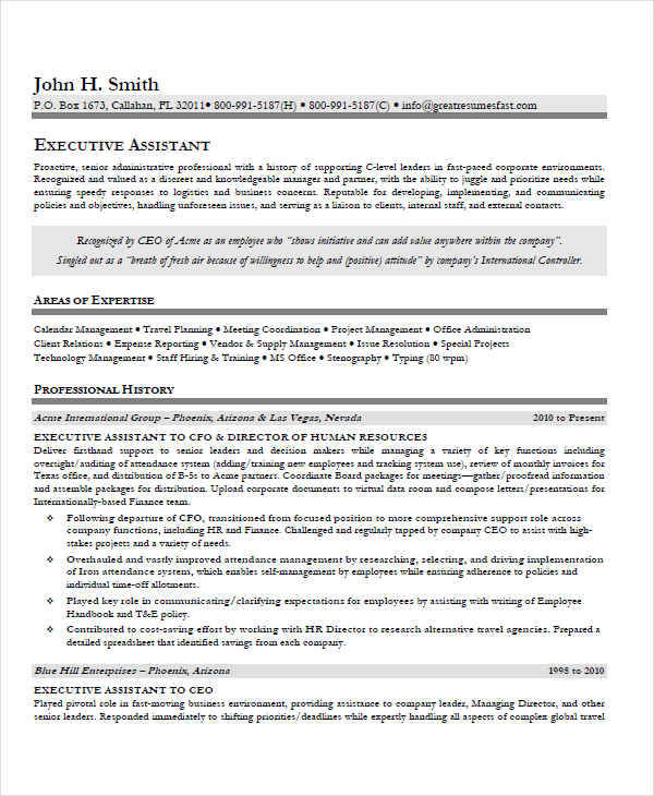 executive office assistant resume
