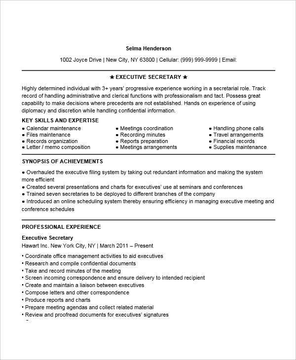 resume objective for executive secretary