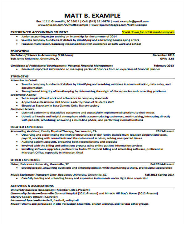 experienced accountant resume