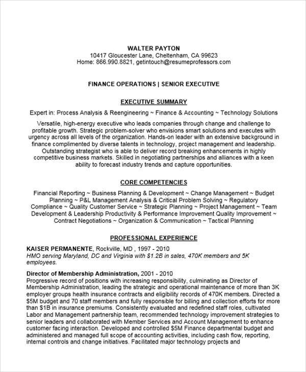 finance executive resume