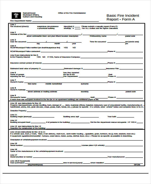 fire incident report example