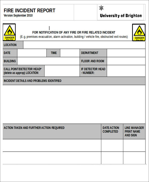 fire incident report format in doc