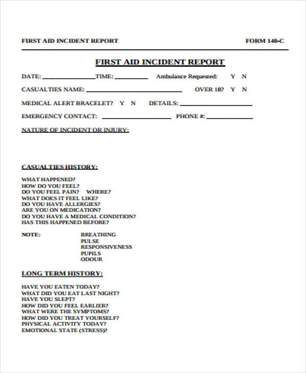 first aid incident report example