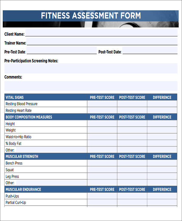 fitness assessment form example