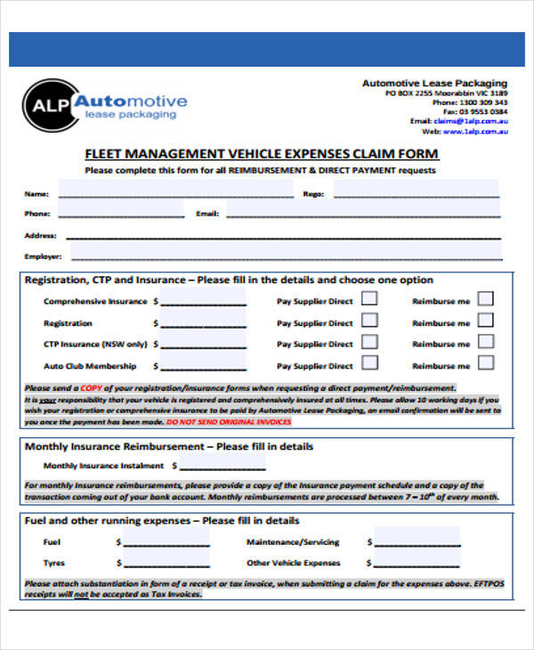 fleet expense claim form