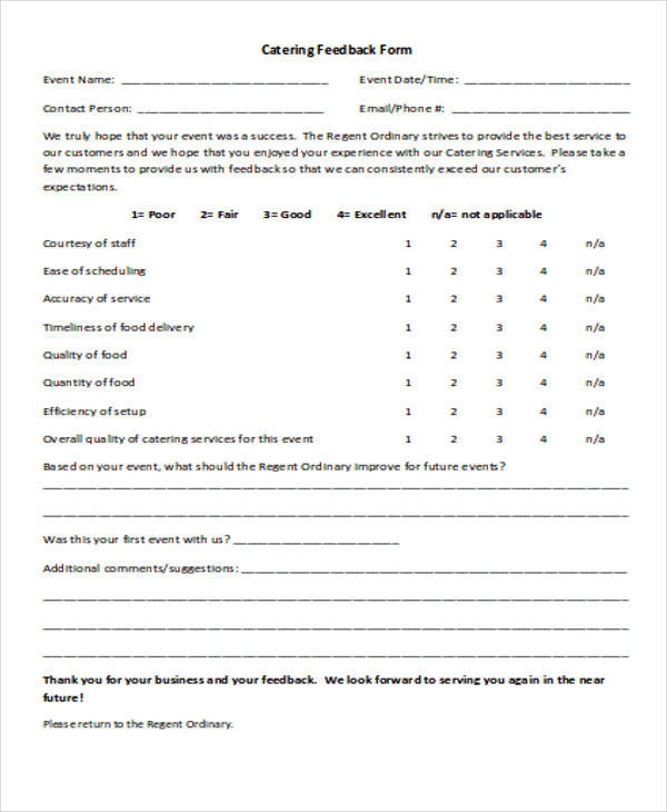 food service feedback form format