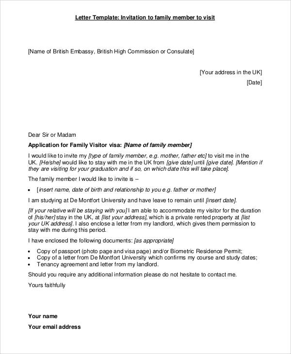 UK Visitor Visa Invitation Letter