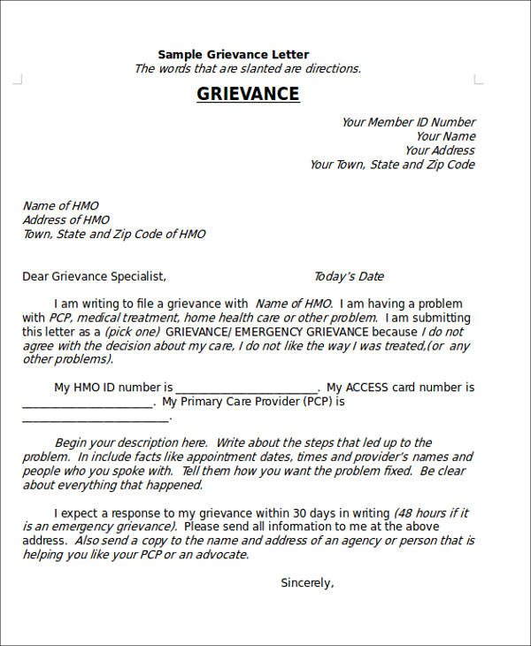 formal grievance letter