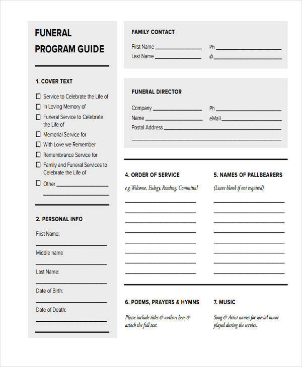 Downloadable Printable Free Blank Funeral Program Templates