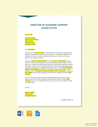 free director of academic support cover letter template