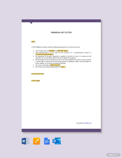 free financial gift letter template