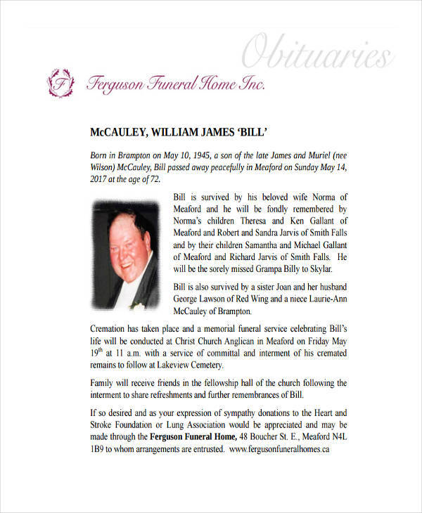 Obituary Sample Template