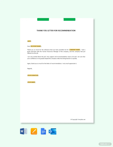 free letter of recommendation thank you gift template