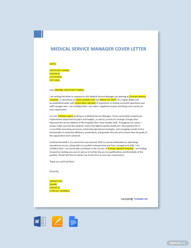 free medical service manager cover letter template