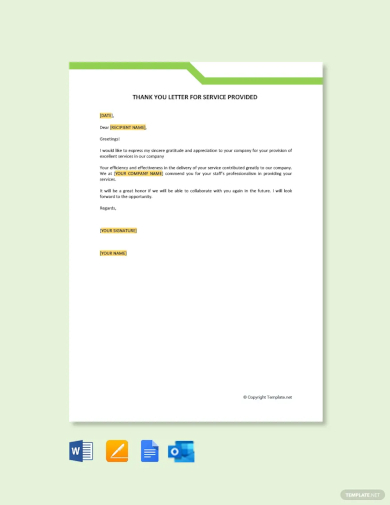 free thank you letter for service provided template