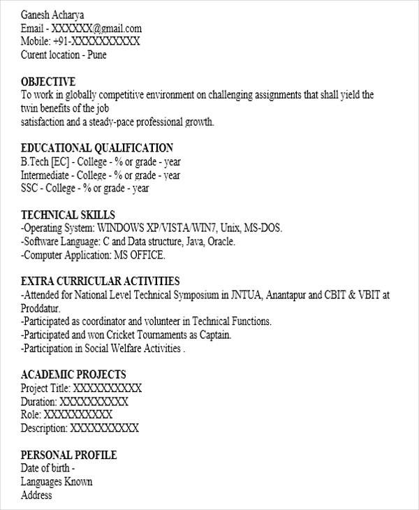 fresher job resume format2