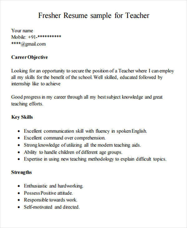 resume format for school teacher doc