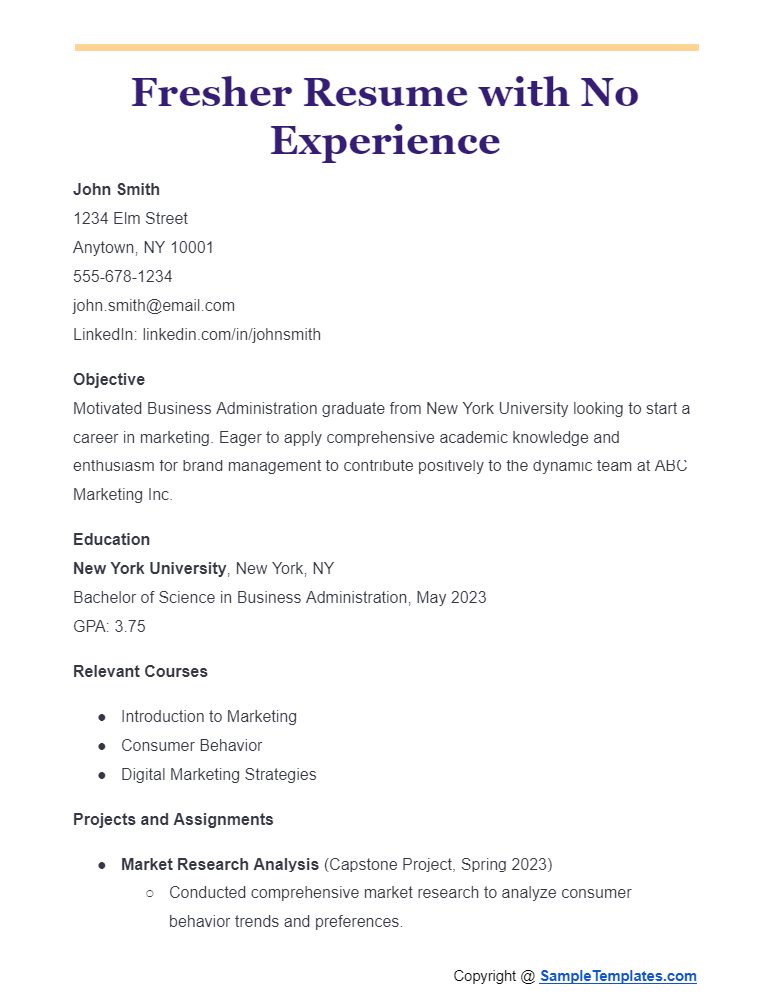 fresher resume with no experience