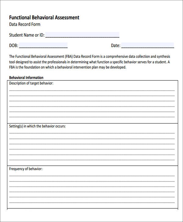 functional behavior assessment form