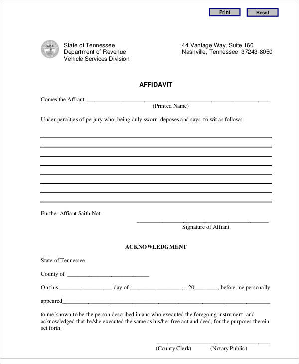 general affidavit blank form