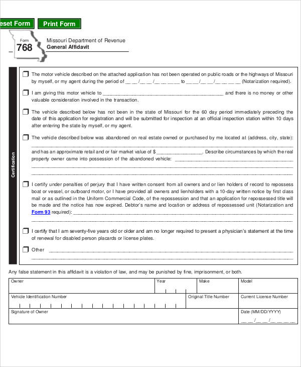 general affidavit information form