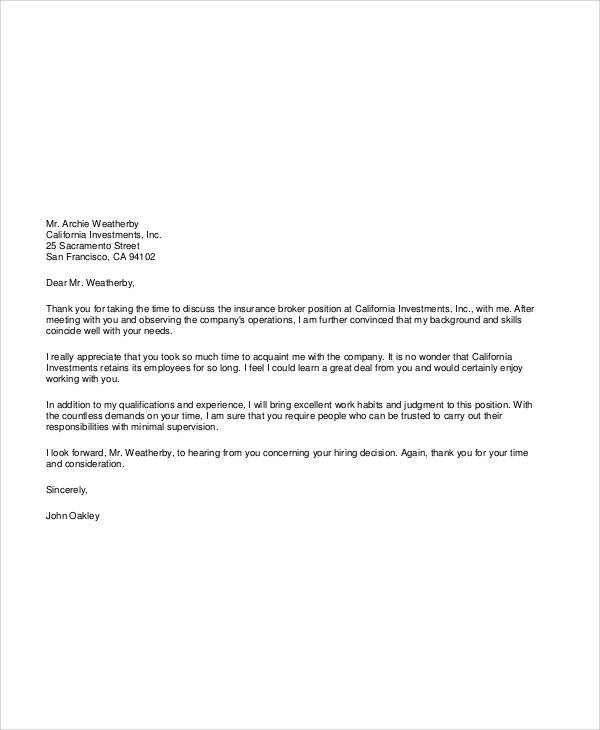 general thank you letter for interview