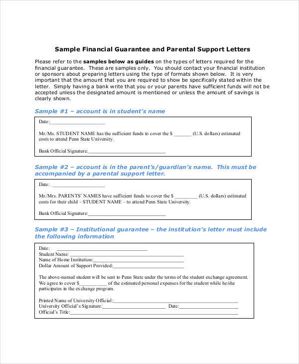 guarantee letter of support sample