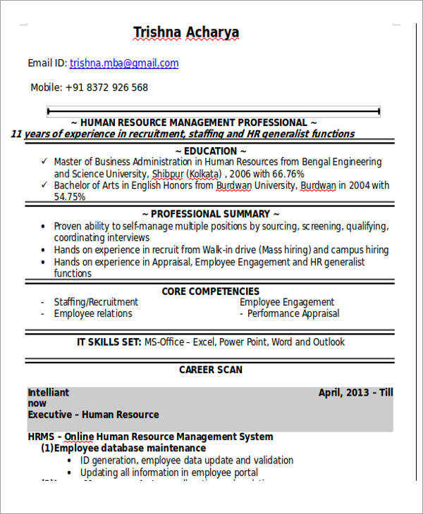 hr executive resume format in doc1