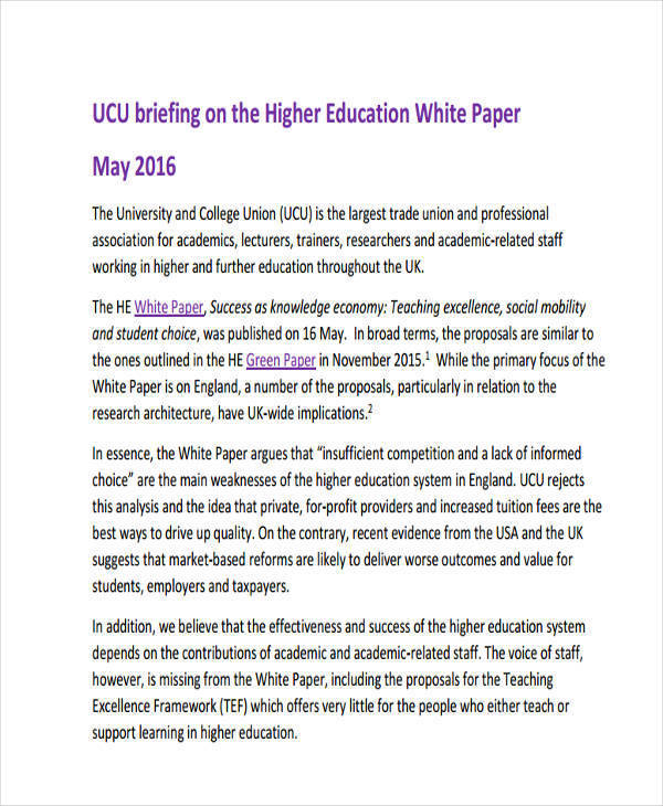higher education white paper