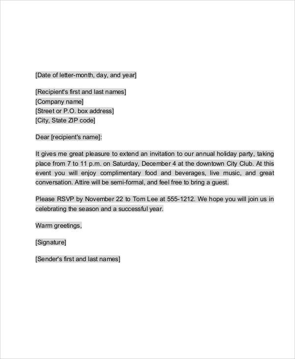 holiday party invitation letter