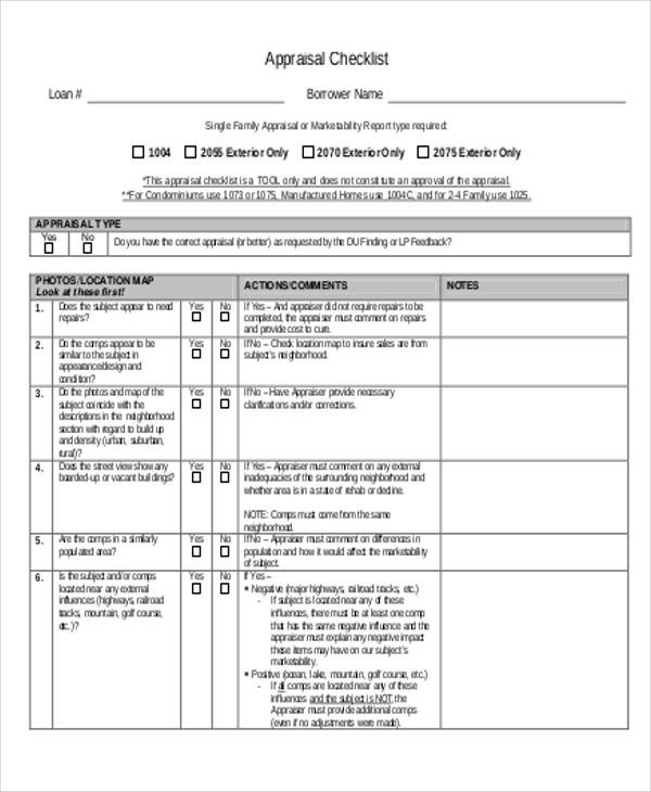 home appraisal checklist pdf