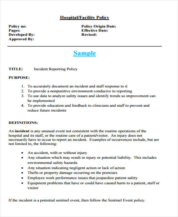 hospital patient incident report