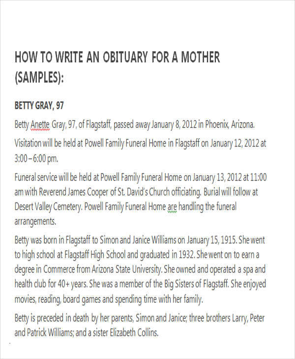 34 Sample Obituary