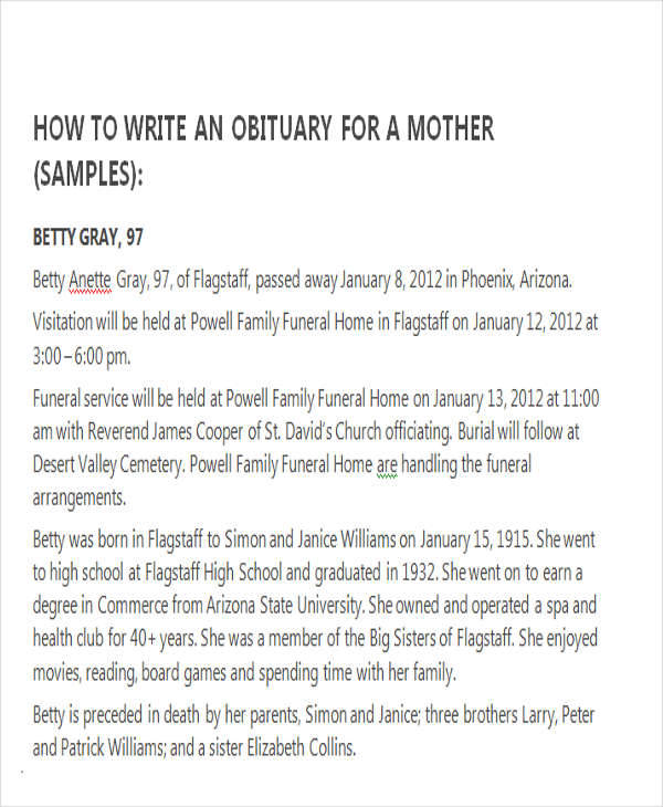FREE 38 Sample Obituary In PDF MS Word