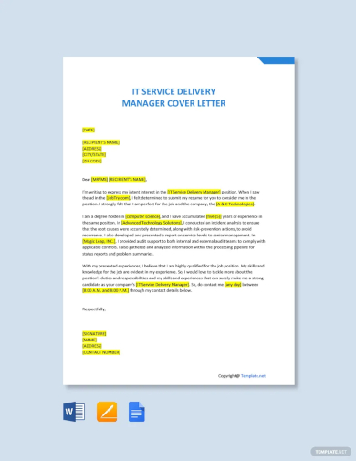 it service delivery manager cover letter template