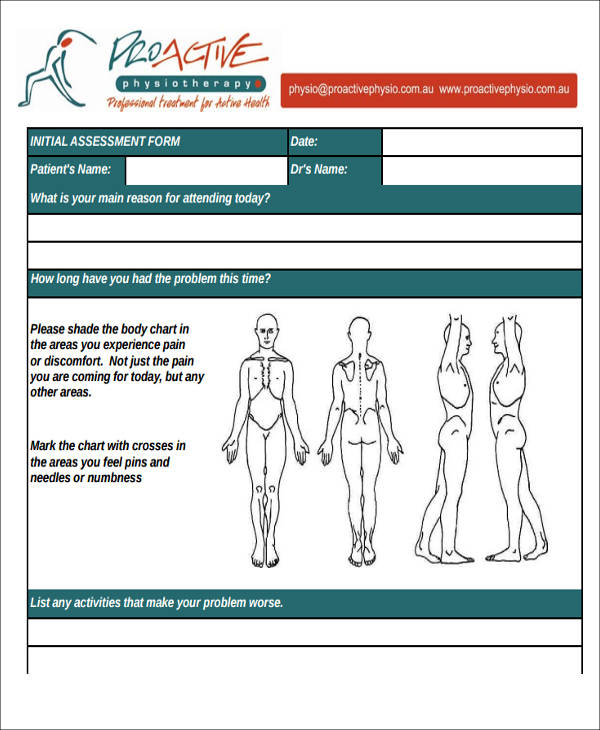 initial physiotherapy assessment form