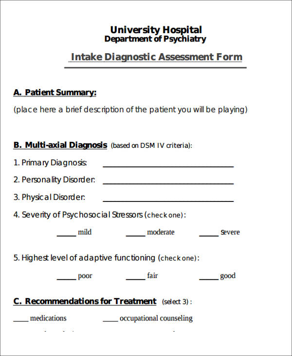 intake diagnostic assessment form