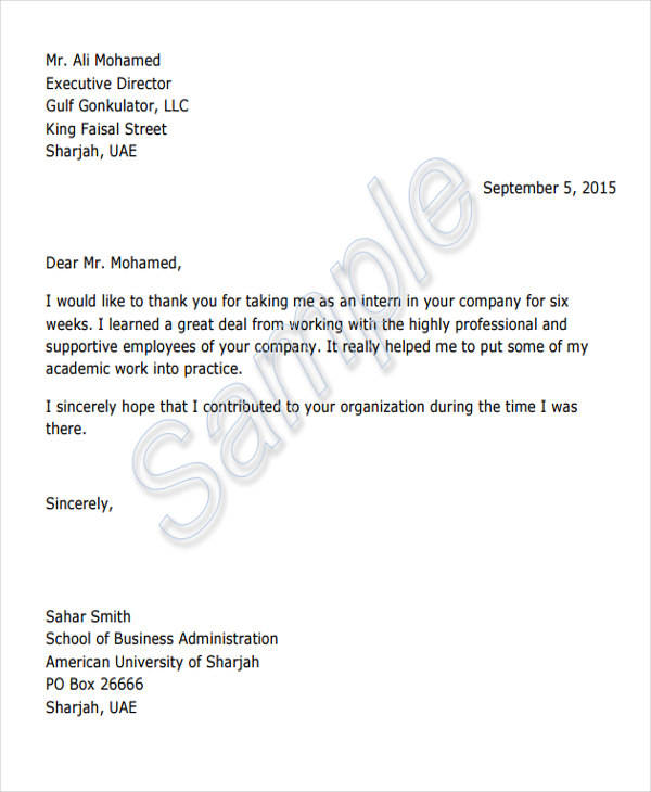 internship appreciation letter format