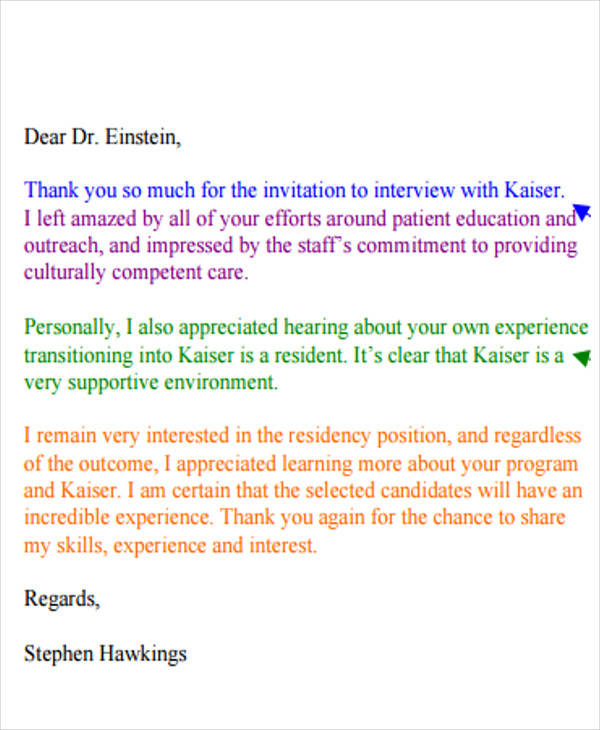 you residency interview thank letter Interview Thank You 40 Sample  Letters