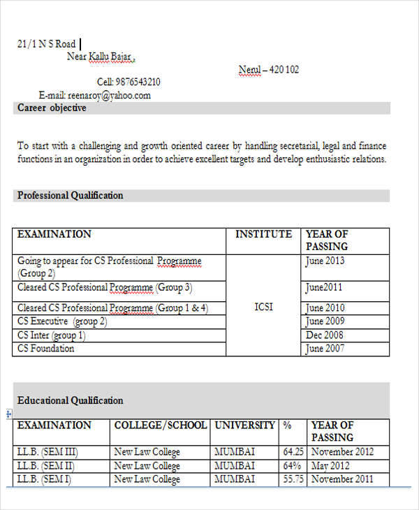 law graduate fresher resume