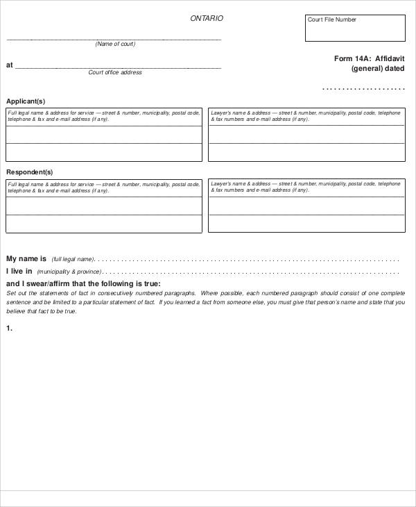 legal affidavit form example