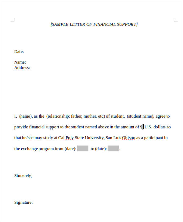 letter of financial support