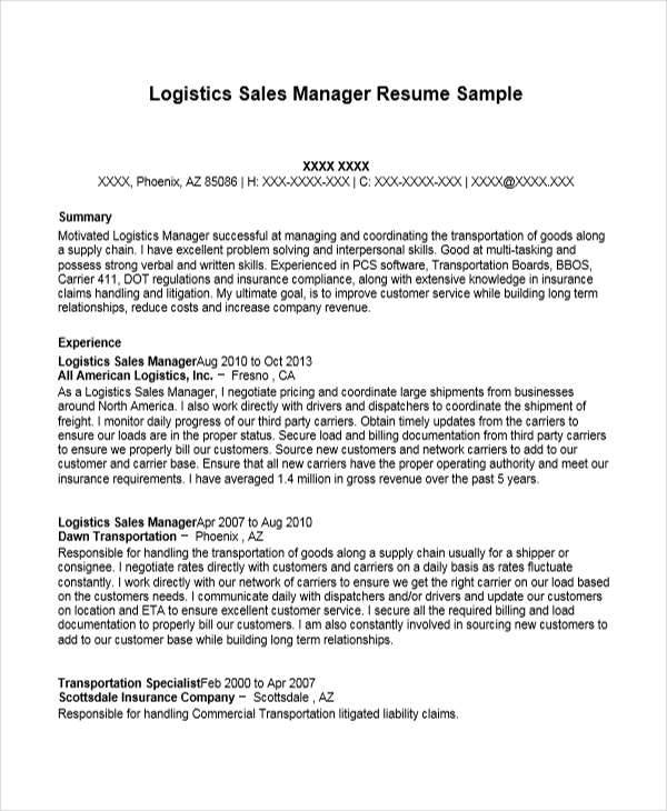 logistics sales manager