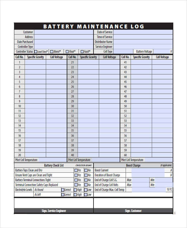 maintenance log sheet