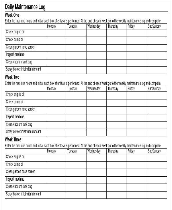 maintenance log sheet1